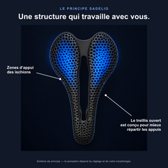 Schéma de la Selle Sadelio 3D montrant les zones d’appui et la répartition des appuis